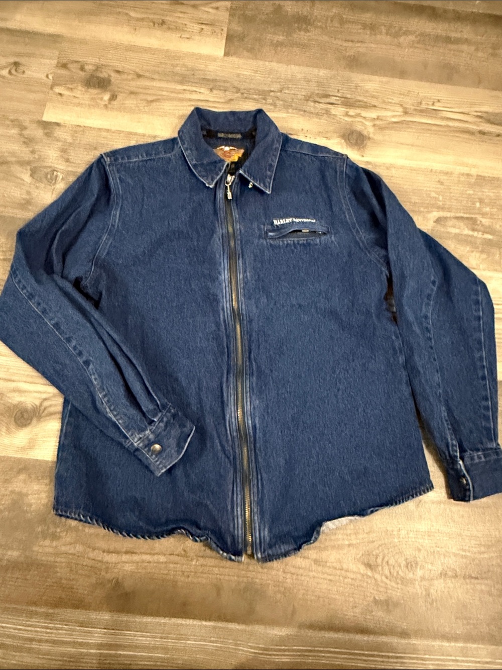 Harley-Davidson Dark Blue Denim Zip Jacket Large - Picture 5 of 8